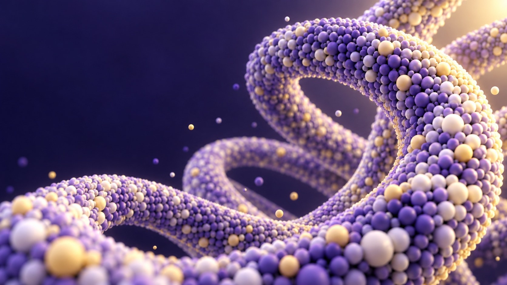 Interconnected violet and gold particle rings